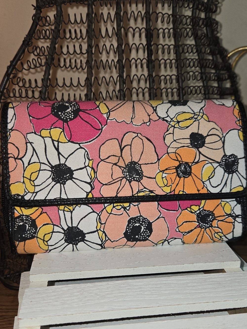 Floral Print Foldover Wallet - Pink Multi